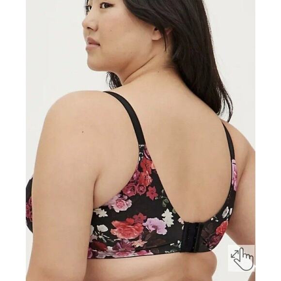 New Torrid Womans Sz 40DDD Push Up Plunge Bra Floral Underwire Black Pink NWT - Picture 4 of 11